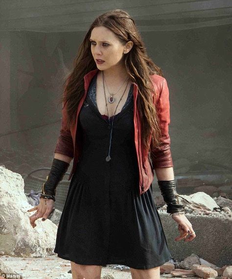 Toned down: The 27-year-old actress said director Joss Whedon assured her that she would 'never, ever' have to wear the revealing costume Scarlet Witch Avengers, Scarlet Witch Costume, Olsen Scarlet Witch, Scarlet Witch Cosplay, Witch Cosplay, Elizabeth Olsen Scarlet Witch, Scarlet Witch Marvel, Avengers Age, Witch Outfit