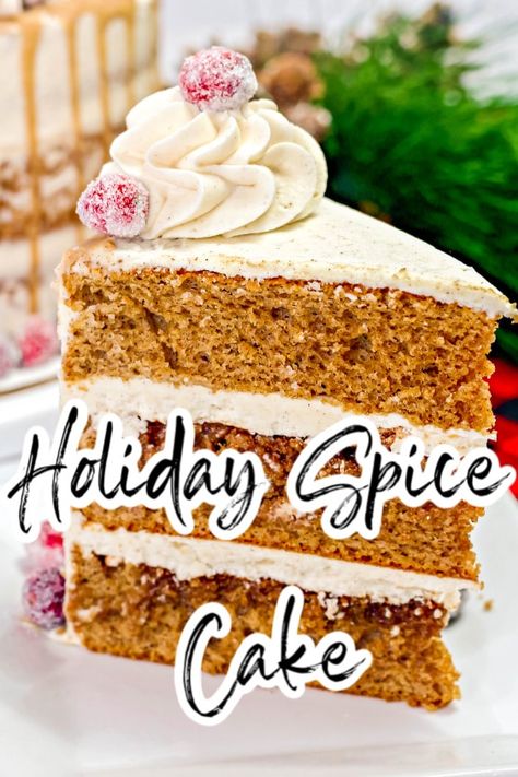 This Holiday Spice Cake Recipe is made with three layers of moist, dense spiced cake and cinnamon cream cheese frosting. It is the perfect layered holiday cake to serve to a crowd. #holidayspicecake #spicecake #christmascake #homemadecake #spicedcake Christmas Spice Cake, Spice Cake Recipe, Spiced Cake, Spice Cake Recipes, Cinnamon Cream Cheese, Holiday Cake, Wilton Cake Decorating, Christmas Spices, Keto Friendly Desserts