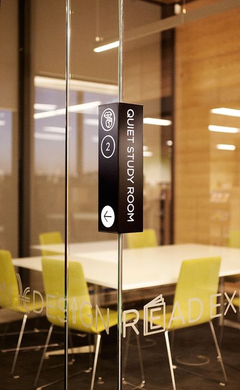 Note the "shh!" icon Library Signage, Room Signage, Office Signage, Wayfinding Signs, Sign System, Wayfinding Design, Signage Display, Wayfinding System, Identity System