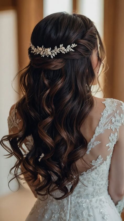 Top 15 Half Up Half Down Wedding Hairstyles: The Elegant Bride's Guide - TecArticles Simple Bride Hairstyles, Bridal Hair Half Up Half Down, Trendy Bangs, Half Up Half Down Short Hair, Bridal Hair Down, Bridal Hair Veil, Wedding Hair Half, Down Wedding Hairstyles, Wedding Updos