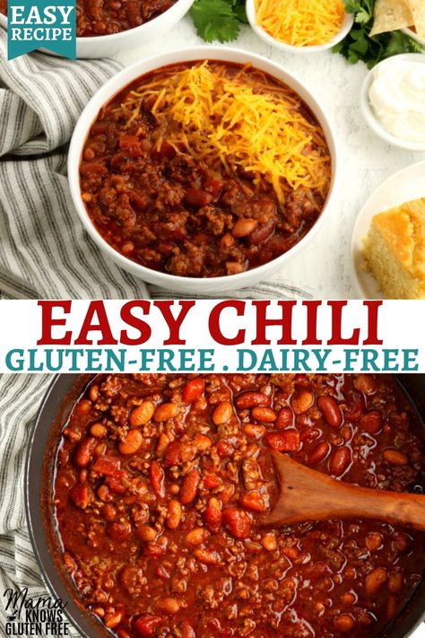 Glutton Free Crockpot Meals, Dairy Free Recipes Gluten Free, Gluten Free Dairy Free Chili Crock Pot, Easy Gluten Free Chili, Gluten Free Chili Instant Pot, Dairy Free Chilli Recipe, Instapot Soup Gluten Free, Gluten Dairy Free Holiday Recipes, Gf Df Crockpot Soup