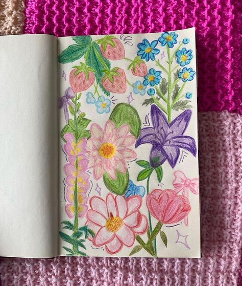 some flowers i drew in my sketch book 🌷 i used derwent pencils ✏️ #art #sketchbook #sketching #flowers #flowerdrawing #smallartist… | Instagram Giving Flowers To Someone Aesthetic, Art Sketch Book Inspiration, Art Book Sketches, Art Sketches Colored Pencils, Cute Sketch Book Cover Ideas, Sketchbook Ideas Flowers, Colored Pencil Drawings Of Flowers, Flowers For Drawing, Flower Drawing Color Pencil