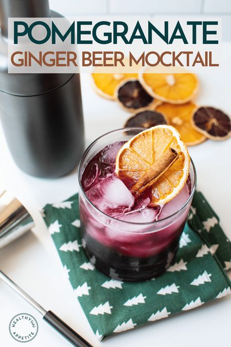 Mocktail Recipe Ginger Beer, Ginger Beer Mock Tail, Mocktail Ginger Beer, Mocktail With Ginger Beer, Gingerbeer Mocktail, Mocktail Recipe Winter, Seasonal Mocktails, Ginger Beer Mocktail Non Alcoholic, Fancy Mocktail