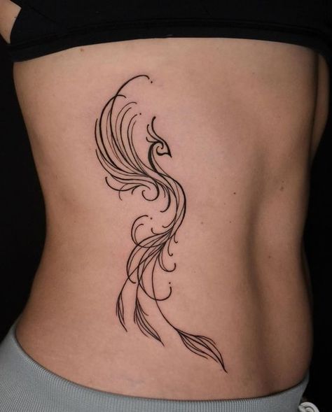 Phoenix With Peacock Feathers Tattoo, Phoenix Tattoo Feminine Leg, Pixie Tattoo Ideas, Phenix Tattoo For Women Simple, Phenix Tattoo For Women Back, Different Tattoo Styles For Women, Phoenix Tattoo Hip, Phoenix Tattoo Feminine Small For Women, Phoenix Tattoo Leg