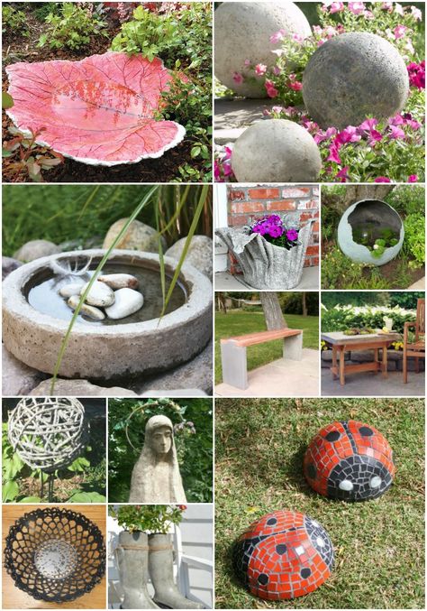 15 Near Genius DIY Concrete Ornaments That Add Beauty To Your Garden #gardening #decorating #decor #diy #concrete #cement #crafts via @vanessacrafting Concrete Projects Diy, Concrete Ornaments, Concrete Board, Concrete Garden Statues, Taman Diy, Garden Bench Diy, Garden Spheres, Diy Cement, Sell Easy