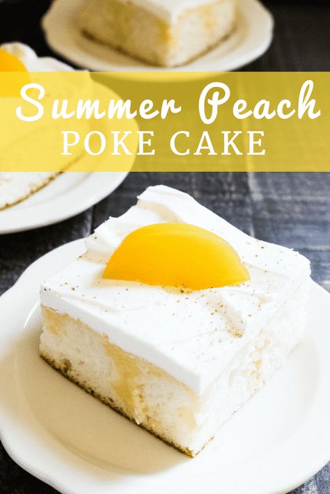 Peach Poke Cake, Bunco Desserts, Cherry Fudge, Cake Cravings, Budget Desserts, Season Recipes, Poke Cake Recipe, Peach Pie Filling, Poke Cake Recipes