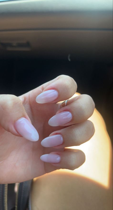 College Nails Ideas Almond, Soft Pink Round Acrylic Nails, Pink Tint Nails, Plain Nail Extensions, Opi Baby Take A Vow Gel, Baby Take A Vow Opi Gel, Baby Take A Vow Opi, Neutral Vacation Nails, Baby Pink Almond Nails