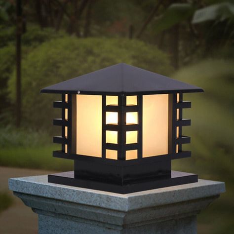 Inspired by the Japanese architectural structure, this outdoor column light is retro and simple in appearance. It is not only a lighting tool, but also a rare decorative prop. Pillar Lights Outdoor, Modern Path Lights, Outdoor Pillar Lights, Yard Gate, Gate Lights, Column Lighting, Gate Post, Light Garden, Lamp Post Lights