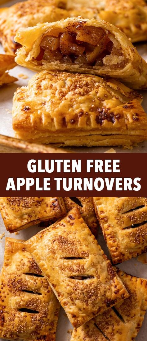 Easy Gluten Free Apple Turnovers - These gluten free apple turnovers combine my 100% reliable, perfectly flaky homemade gluten free puff pastry with a juicy, spiced apple pie filling – and they’re absolutely incredible. They’re also really easy to make and they’re just the perfect fall dessert. Apple dessert recipes. Fall desserts. Gluten free desserts. Gluten free recipes. Gluten free apple pie. Apple hand pies. Apple pastries. Hand Pies Apple, Fall Desserts Gluten Free, Apple Pastries, Spiced Apple Pie, Gluten Free Apple Pie, Dessert Apple, Homemade Pastry, Gluten Free Puff Pastry, Gluten Free Apple