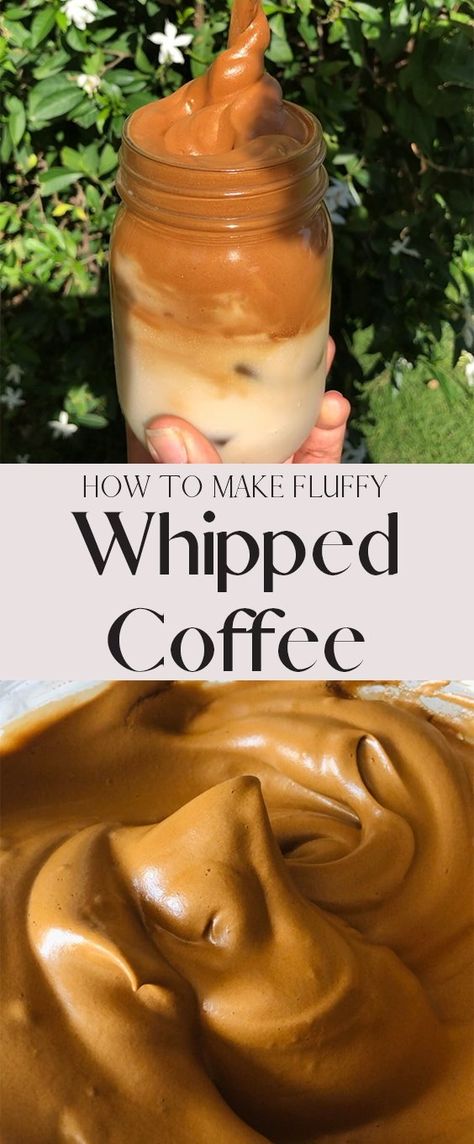 Whipped Coffee (Dalgona Coffee) is the BEST thing ever! It's a fluffy and incredibly delicious way to make your morning coffee, and takes only 5 minutes with a hand mixer! You can make it hot or cold! Horchata Whipped Coffee, Recipes Using Ground Coffee, Thick Coffee Recipe, Whipped Coffee Creamer, Recipes With Coffee In Them, Recipes With Coffee, Fun Coffee Recipes, Morning Beverages, Cold Sweets