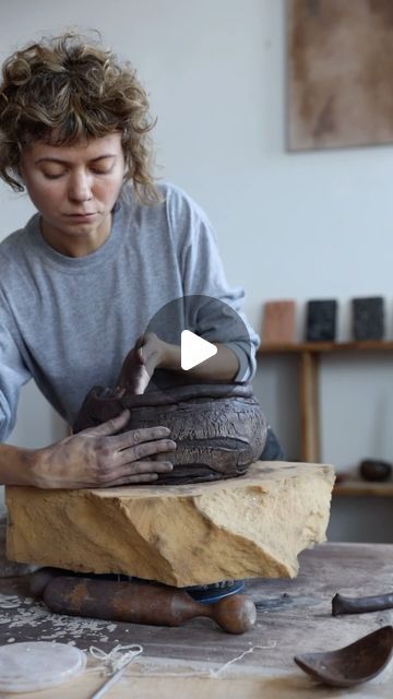 Ilona Golovina on Instagram: "Creating a textural vessel step by step.  #muglynyc #ceramics #texture #texturedart #natureinspired #newyorkartists" Nature Ceramics Inspiration, Sculptural Ceramic Vessels, Glazing Textured Pottery, Pottery Texture Ideas, Unique Pottery Ideas Creative, Ceramic Art Inspiration, Clay Texture Ideas, Ceramic Vessels Ideas, Pottery Sculpture Ideas