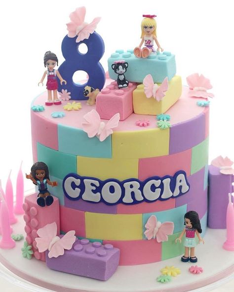 LEGO friends @lego #legofriends cake. Happy birthday Georgia! 🌸🌸 Lego Girls Birthday Party, Happy Birthday Cake Girl, Lego Friends Cake, Lego Friends Birthday Party, Lego Friends Birthday, Lego Friends Party, Roblox Birthday Cake, Friends Lego, Lego Birthday Cake