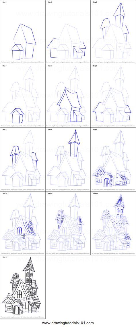 Haunted House Drawing For Kids, Haunted House Drawing, Trin For Trin Tegning, House Drawing For Kids, House Printable, Spooky Haunted House, Architecture Drawing Presentation, Architecture Drawing Sketchbooks, Architecture Drawing Plan