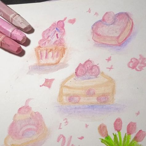 Cupcake Doodle, Cupcake Drawing, Art Food, Cute Kawaii Drawings, Kawaii Drawings, Oil Pastel, Crochet Tutorial, Drawing Ideas, Easy Drawings