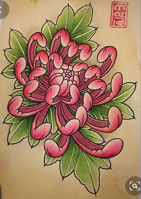 Crisantemo Tattoo, Traditional Sketches, Flowers Tattoos, Red Dragon Tattoo, Skull Girl Tattoo, Japanese Flower Tattoo, Traditional Tattoo Flowers, Japanese Designs, Chrysanthemum Tattoo