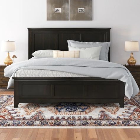 Three Posts Kingery Bed & Reviews - Wayfair Canada Black Wood King Bed, Black And Brown Furniture Bedroom, Black Farmhouse Bed, Bedrooms Black Furniture, Black Wood Bed Frame, Brown Furniture Bedroom, Dark Bedroom Furniture, Black Bed Frame, Low Profile Bed