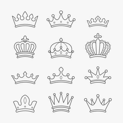 Crown Outline Icon Set Puffy Paint Designs, Chest Tattoo Words, Crown Outline, Crown Tattoo Men, Crown Clip Art, Crown Drawing, Crown Template, Crown Tattoo Design, Peacock Pictures