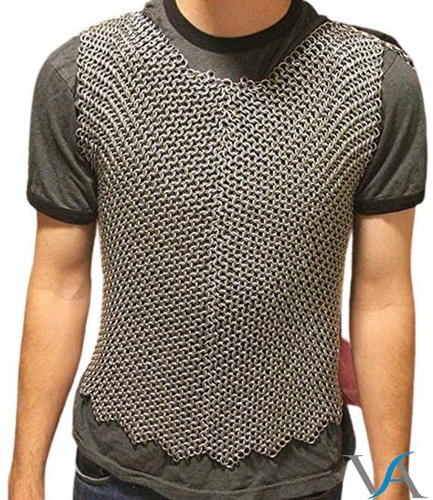 "Handmade Materials: ALUMINIUM Description Medieval Aluminum Chainmail Shirt Butted Chain Mail SLEEVELESS ARMOUR MATERIAL:- ALUMINIUM Small:- Chainmail shirt Chest Size : 44 Inches(Approx) ,Length from shoulder : 26 inches(Approx), Chainmail shirt will fit a person of 32 to 36\" chest, Medium:- Chainmail shirt Chest Size : 50 Inches(Approx) ,Length from shoulder : 28 inches(Approx Chainmail shirt will fit a person of 36 to 42 \" chest, Large:- Chainmail shirt Chest Size : 55 Inches(Approx) ,Leng Chainmail Shirt, Chainmail Armor, Armor Shirt, Costume Boots, Half Sleeve Shirts, Medieval Knight, Chain Mail, Mild Steel, Types Of Rings