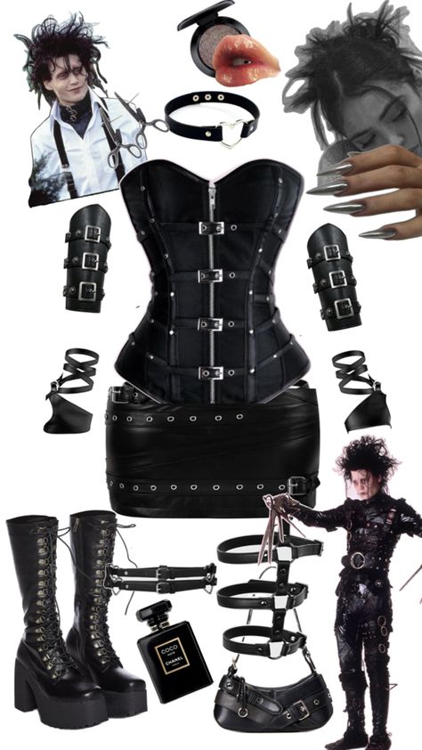 Edward scissorhands halloween costume black leather buckle belts goth chunky boots johnny depp scary costume Black Boot Halloween Costume, Edward Scissorhands Halloween Costume, Edward Scissorhands Halloween, Edward Scissorhands Costume, Halloween Costume Black, Cute Couple Halloween Costumes, Scary Costumes, Edward Scissorhands, Cute Halloween Costumes