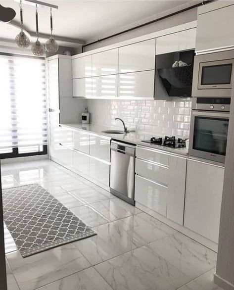 White Kitchen Design Ideas, Bilik Idaman, Kabinet Dapur, Modern Kitchen Cabinet Design, Modern Kitchen Interiors, Kitchen Interior Design Decor, All White Kitchen, Kitchen Interior Design Modern, White Kitchen Design