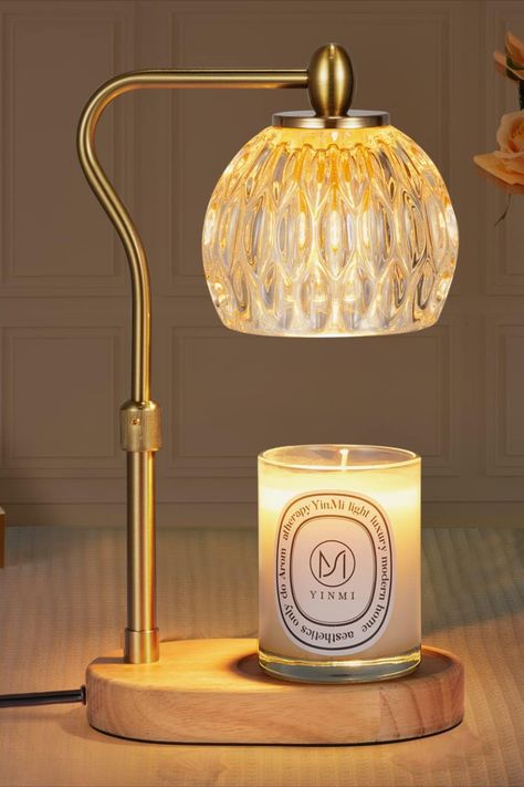 Candle warmer and lamp Timer and dimmer Wood Lamp Shade, Candle Warmer Lamp, Candle Lamps, Gold Candle, Candle Warmer, Table Lamps For Bedroom, Flameless Candles, Candle Lamp, Dimmer Switch