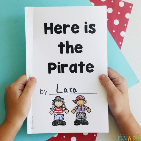 Use this pirate printable book to practice a variety of early literacy skills with preschool and kindergarten kids. It's perfect for your next pirate theme, or as part of your Talk Like a Pirate Day activities. Get your own copy of the pirate emergent reader by clicking on the Fun-A-Day.com link. Pirate Day Activities, Pirate Activities Preschool, Pirate Snacks, Pirate Preschool, Pirate Week, Literacy Activities Preschool, Talk Like A Pirate Day, Pirate Activities, Pirate Books