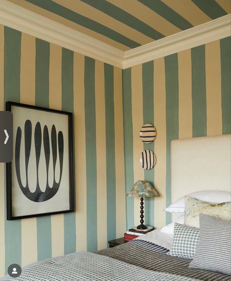 Cabinet Molding, Natural Paint, Painted Stripes, Organized Lifestyle, Striped Walls, Paris Grey, Living Room Design Inspiration, Bedroom Idea, Bedroom Wall