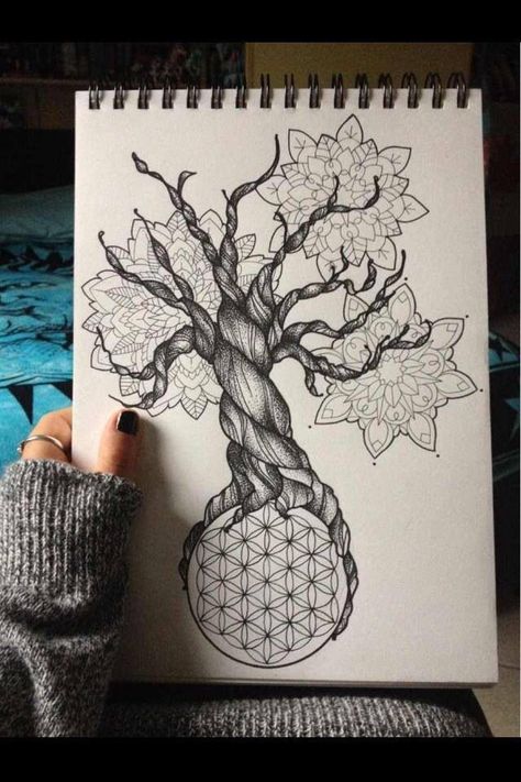 Bring me the horizon Sempiternal tree with sacred geometry More Mandala Nature, Flower Of Life Tattoo, Drawing Mandala, Geometry Mandala, Geometric Trees, Sacred Geometry Tattoo, Geometry Tattoo, Mandalas Painting, Mandalas Drawing