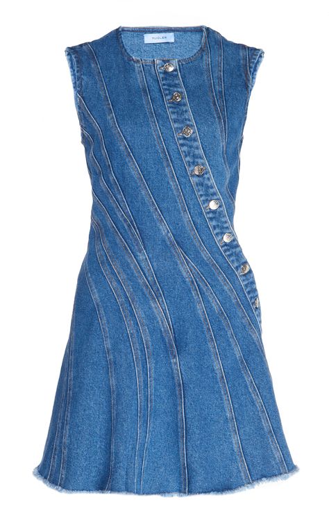 Denim Dress Outfit Summer, Mugler Denim, Sleeveless Denim Dress, Thierry Mugler, Denim Mini Dress, Linnet, Denim Mini, Jeans Dress, Denim Fashion