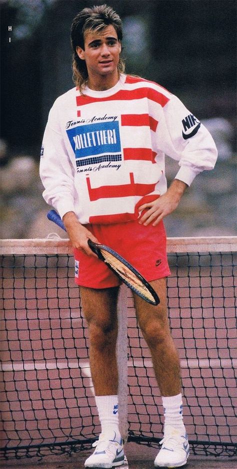 Mens Sport Outfits, Andre Agassi 80s, 80s Tennis Outfit, 80s Fashion Men 1980s, 80s Sports Fashion, 80s Workout Outfit, 80s Tennis, 80s Sports, 80s Sportswear