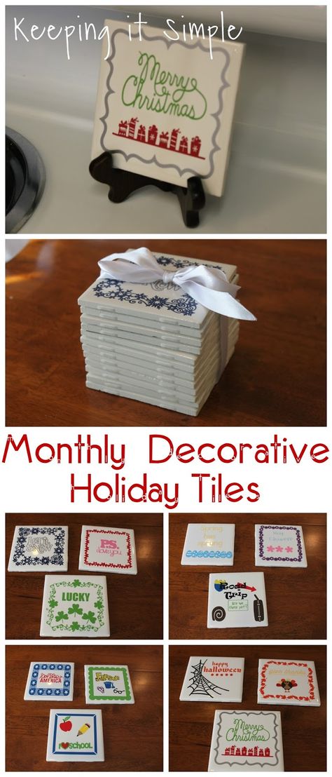 4x4 Monthly Decorative Holiday Tiles- perfect for a gift. Ceramic Tile Crafts, Christmas Crafts To Sell, Tile Crafts, Easy Christmas Gifts, Diy Holiday Gifts, Navidad Diy, Keeping It Simple, Tile Projects, Christmas Gift Idea