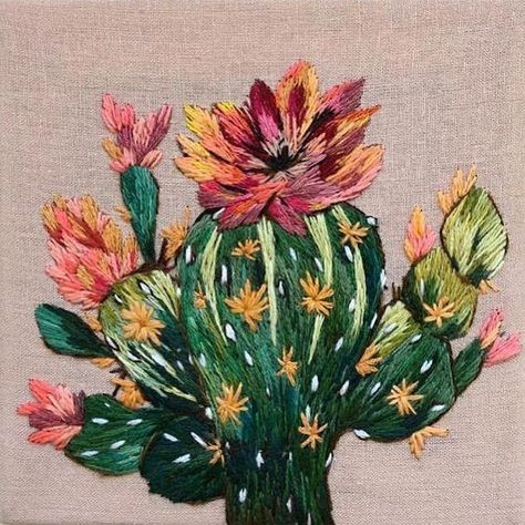 Brazilian Embroidery Stitches, Cactus Embroidery, Crewel Embroidery Kits, Hand Embroidery Projects, Brazilian Embroidery, Hand Embroidery Art, Crewel Embroidery, Hand Embroidery Stitches, Embroidery Craft