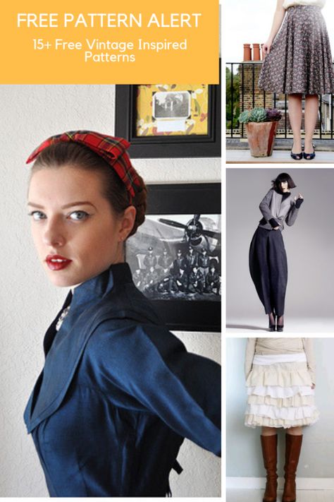 15+ Vintage-Inspired Sewing Patterns You Can Download for Free Vintage Pdf Sewing Patterns, Vintage Skirt Pattern Free, Vintage Inspired Sewing Patterns, Free Vintage Dress Patterns, Winter Sewing Patterns Women, Free Vintage Sewing Patterns For Women, Trendy Sewing Patterns Free, Free Sewing Patterns For Women Printable, Formal Dress Patterns For Women