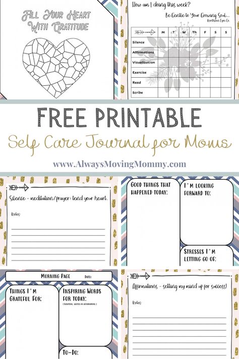 Free Printable Self Care Journal for Moms • Always Moving Mommy Morning Gratitude Journal Template, Free Printable Gratitude Journal Pages, Journal Worksheets Free Printable, Gratitude Worksheet Free Printable, Printable Self Care Journal, Gratitude Printable Free, February Activities For Adults, Self Care Template Free Printable, Therapy Journal Template