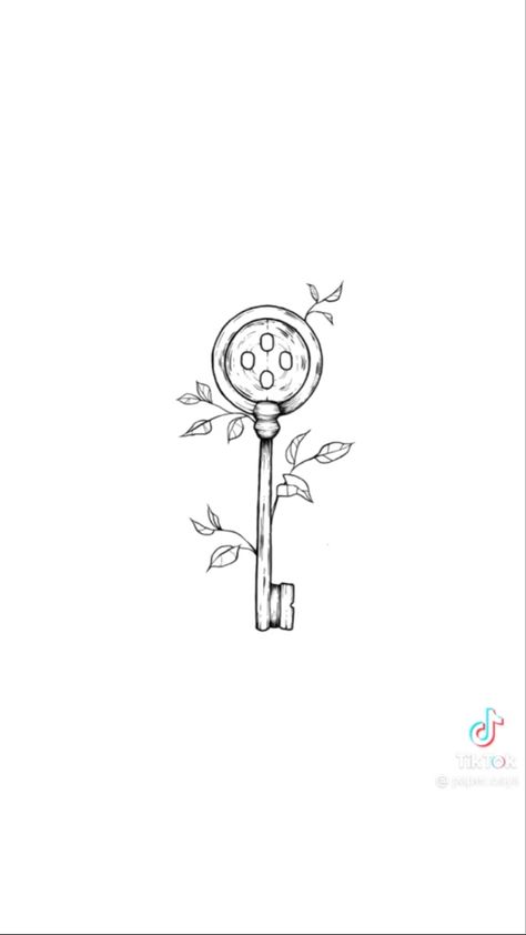 Mini Coraline Tattoo, Coraline Tattoo Line Work, Subtle Horror Movie Tattoos, Coraline Key Tattoo Ideas, Small Coraline Tattoo Ideas, Fine Line Coraline Tattoo, Spooky Underbust Tattoo, Coraline Stick And Poke, Small Coraline Tattoo Simple