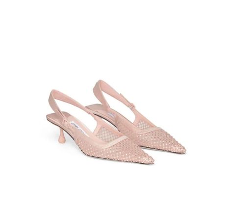 Evening Heels, Mesh Heels, Pink Pumps, Pointed Toe Heels, Square Cut, Slingback Pump, Pink Satin, Amelie, Shoe Sale