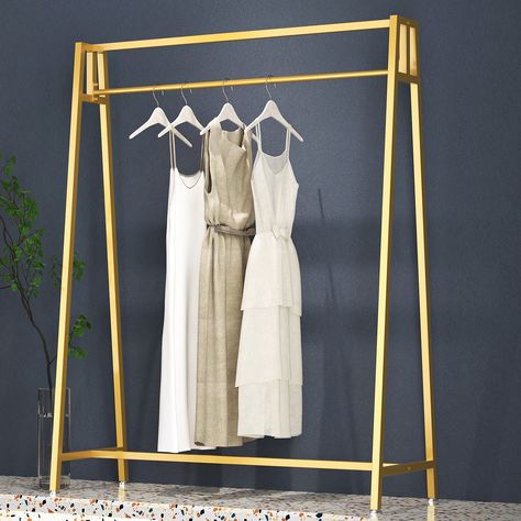 Gold Clothing, Clothing Racks, Store Boutique, Moving Apartment, Metal Clothes Rack, Attic Apartment, Garment Rack, Metal Display, Gold Outfit