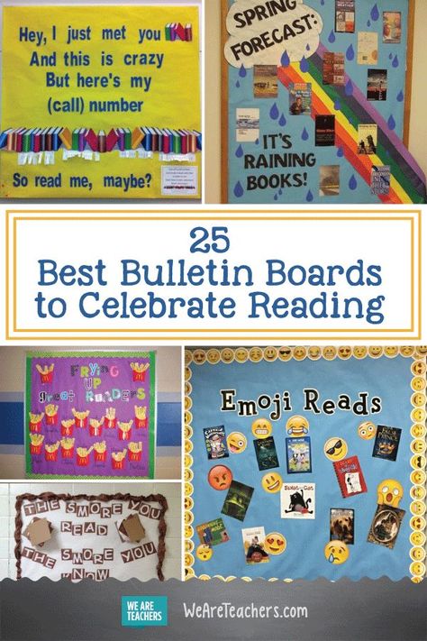 25 Best Bulletin Boards to Celebrate Reading: So many cute ideas for back to school classroom decoration! Preschool Reading Bulletin Boards, May Library Bulletin Boards, Media Center Bulletin Boards, Book Bulletin Boards, Back To School Library Bulletin Boards, Reading Bulletin Boards Elementary, Reading Bulletin Board Ideas, Literacy Bulletin Boards, Back To School Library