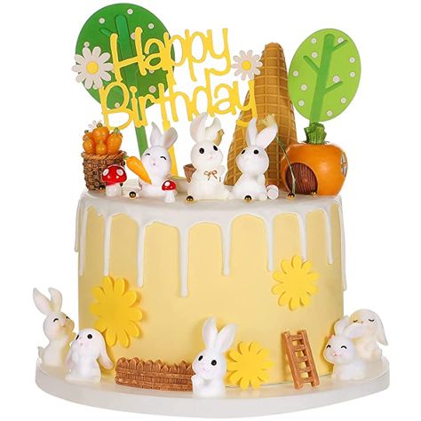 Rabbit Cake Topper, Carrot Cake Decoration, Bunny Cake Topper, Bunny Birthday Cake, Rabbit Cake, Rabbit Garden, Happy Bunny, Bunny Birthday, Bunny Cake