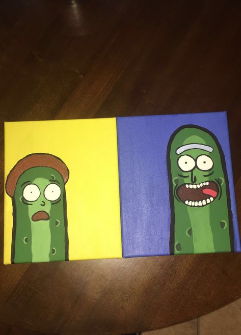 Easy Matching Paintings, Y2k Painting Ideas Easy, Rick And Morty Painting, Morty Painting, Y2k Drawings, Pickle Rick, Rick Y Morty, Art Help, Simple Canvas Paintings