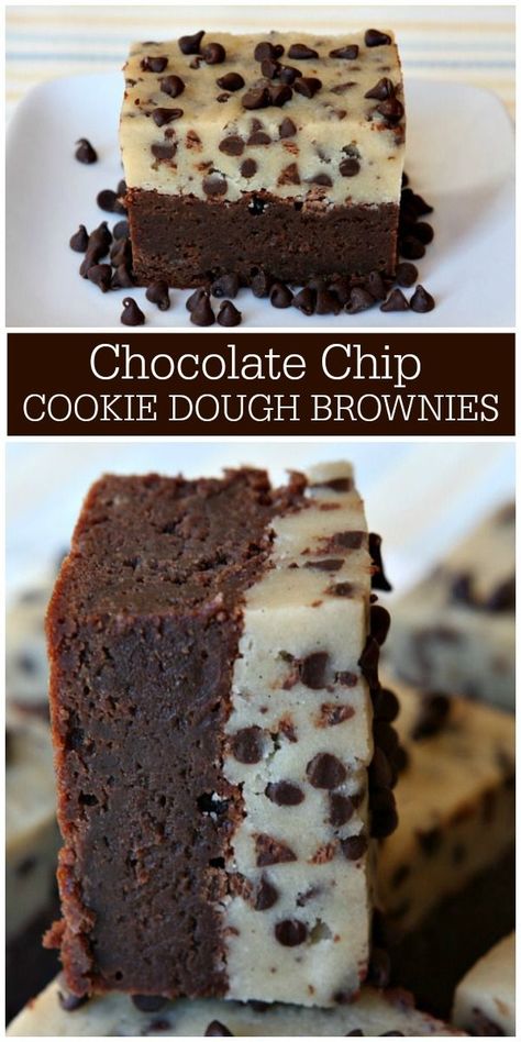 Chocolate Chip Cookie Dough Brownies recipe from RecipeGirl.com #chocolate #chip #chocolatechip #cookie #dough #cookiedough #brownie #brownies #recipe #RecipeGirl Chewy Chocolate Chip Granola Bars, Chocolate Chip Cookie Dough Brownies, Chocolate Chip Granola Bars, Cookie Dough Cake, Cookie Dough Brownies, Fudgy Brownie, Chocolate Cookie Recipes, Chewy Chocolate Chip, Chocolate Chip Recipes