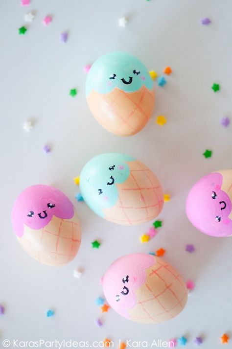 DIY Ice Cream Cone Easter Eggs Simple Easter Egg Designs, Cool Easter Eggs, Simple Easter Eggs, Diy Easter Eggs, Egg Craft, Creative Easter Eggs, Egg Ideas, Easter Egg Designs, Easter Egg Crafts