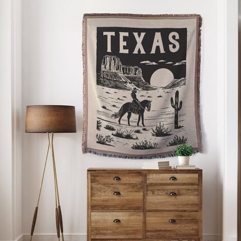 Vintage Texas Cowboy Blanket Tapestry, Western Wall Decor, Rustic Home Decor, Southwestern Art, Texas Landscape Blanket - Etsy Cowboy Blanket, Western Tapestry, Blanket Tapestry, Texas Landscape, Texas Home Decor, Western Wall Decor, Western Bedroom Decor, Texas Cowboy, Texas Living