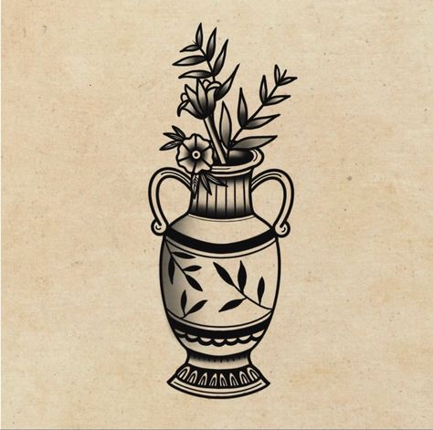 Tattoo Ideas - Tattoo Design - Traditional Tattoo - Digital Art - Tattoo Inspo - Flower Tattoo - Traditional - Vase Tattoo - Black and Grey Tattoo - Dark Art Traditional Tattoo Vase, Vase Tattoo Design, Tattoo Design Traditional, Traditional Tattoo Arm, Traditional Tattoo Man, Vase Tattoo, Traditional Vase, Abstract Tattoo Ideas, Tattoo Dark