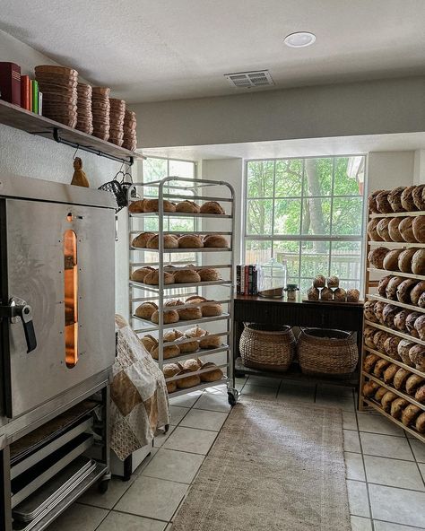 Sarah Grunewald • Sarah’s Sourdough | Cottage bakery views ✨🧚 People ask where my “bakery” is… it’s in the designated breakfast nook in our home. I call this my bakery nook… | Instagram Tiny House Bakery, Cottage Bakery Business, Bakery Kitchen Layout Floor Plans, Micro Bakery Ideas, Cottage Core Bakery, Cottage Bakery Ideas, Cozy Bakery Aesthetic, Old Bakery Aesthetic, French Bakery Design