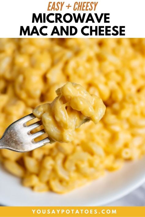 Forkfull of creamy microwave mac and cheese. Easy Mac And Cheese Recipe Microwave, Mac And Cheese Recipe Microwave, Microwave Cheese Sauce, Microwave Macaroni And Cheese, Mac And Cheese Microwave, Microwave Mac And Cheese, Late Night Snack Recipes, Late Night Snacks Easy, Easy Mac N Cheese Recipe