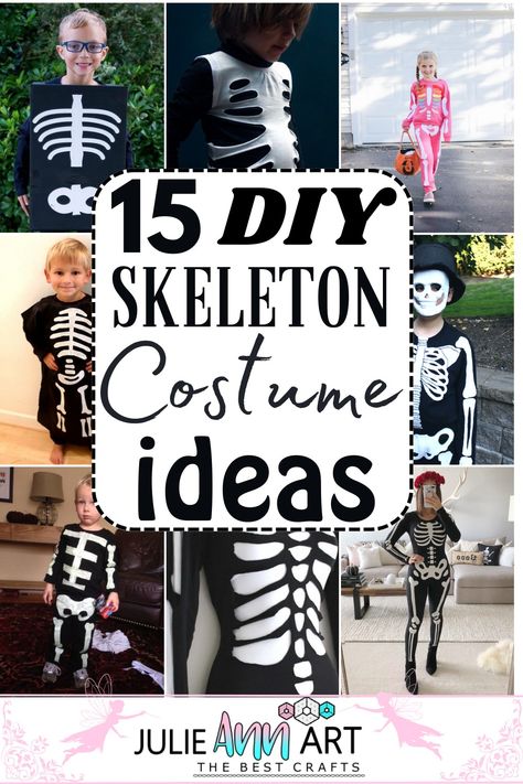 DIY Skeleton Costume Ideas 1 How To Make A Skeleton Costume, Group Skeleton Costume, Creative Skeleton Costume, Homemade Skeleton Costume, Diy Spooky Halloween Costumes, Homemade Skeleton Costume Diy, Skeleton Cut Out, Skeleton Mask Diy, Diy Skeleton Costume Kids