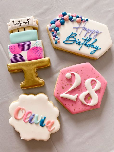 28th Adult Birthday Party – Olivia Michelle 21st Birthday Cookies For Girl, Birthday Cookies For Women, Birthday Cookie Designs, Birthday Sugar Cookies Woman, 25th Birthday Cookies, Birthday Cookies Decorated Woman, 13th Birthday Cookies, Birthday Cookies Decorated, Bday Cookies