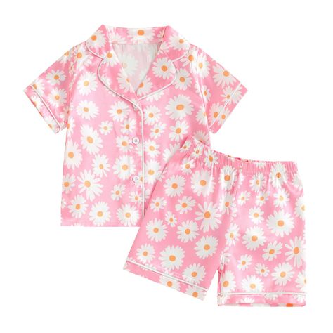 PRICES MAY VARY. 🌼 SOFT MATERIAL:Baby girl pajamas set short sleeve toddler girl sleepwear outfit,is made of made of cotton blend with some comfort touch, very softly and comfy.toddler girl summer pajamas outfit,lightweight and skin-friendly material care for girls. 🌼 Cute DESIGN:Baby girl floral pajamas,comes with features short sleeves, turn down collar,flowers printed, button-down design. The elastic waist of the shorts ensures a snug fit,toddler kids girl pajamas set,summer pajamas for gir Toddler Girl Pajamas, Parent Dr, Pajamas Outfit, Pink Pjs, Shein Fits, Pajamas Short, Girl Pajamas, Summer Sleepwear