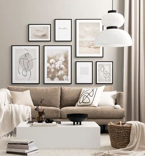 Desenio Posters, Gallery Wall Template, Small Gallery Wall, Large Gallery Wall, Beige Tones, Modern Houses Interior, Spacious Living Room, Inspiration Wall, Bedroom Aesthetic